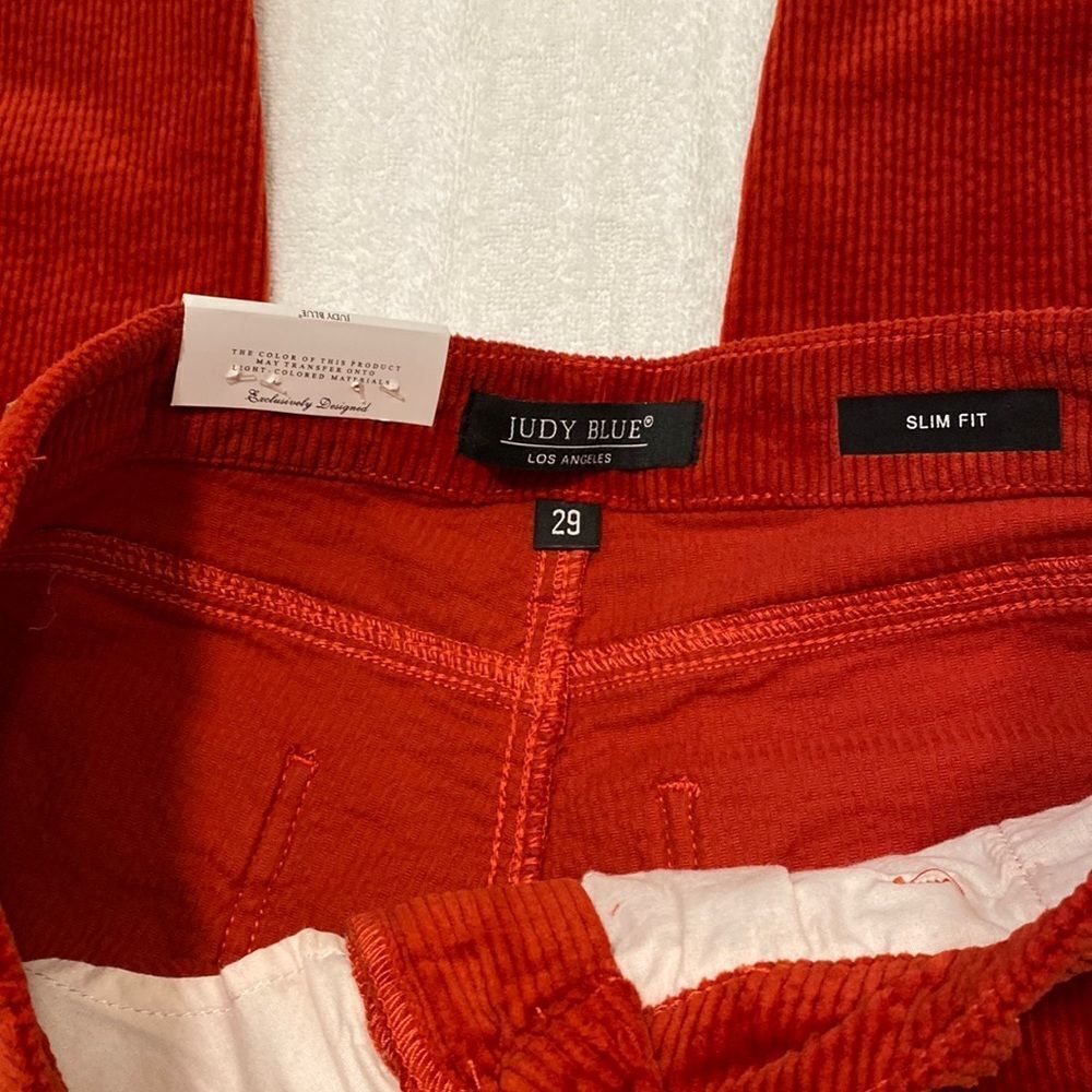 Judy Blue Slim Fit High Waist Rust Cotton Stretch Corduroy Jeans Size 29 - Picture 14 of 15